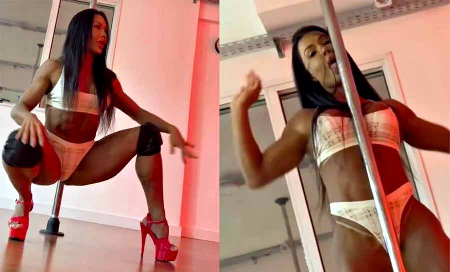 De lingerie, Gracyanne Barbosa sensualiza e lambe barra de pole dance