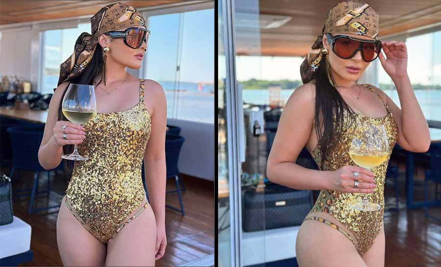 Maraisa ostenta corpo em maiô brilhante e rouba a cena: ‘Poderosa’