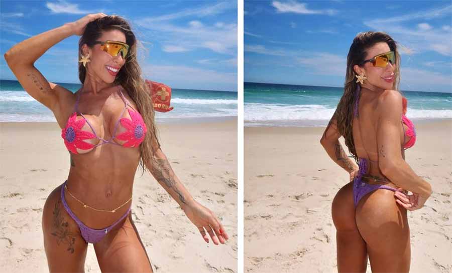 Tati Minerato aposta em biquíni de crochê para renovar bronze