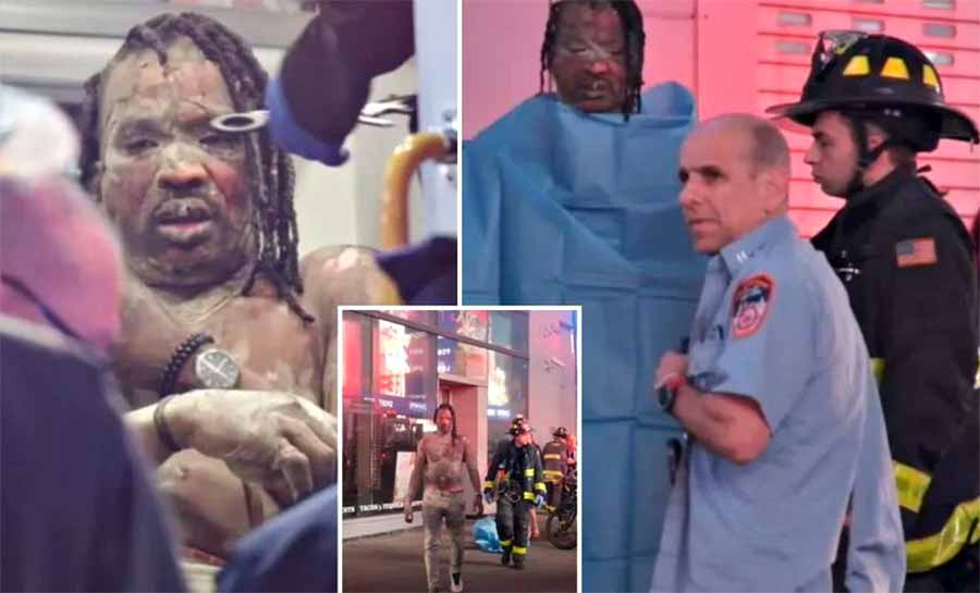Homem tem rosto desfigurado ao ser incendiado na Times Square